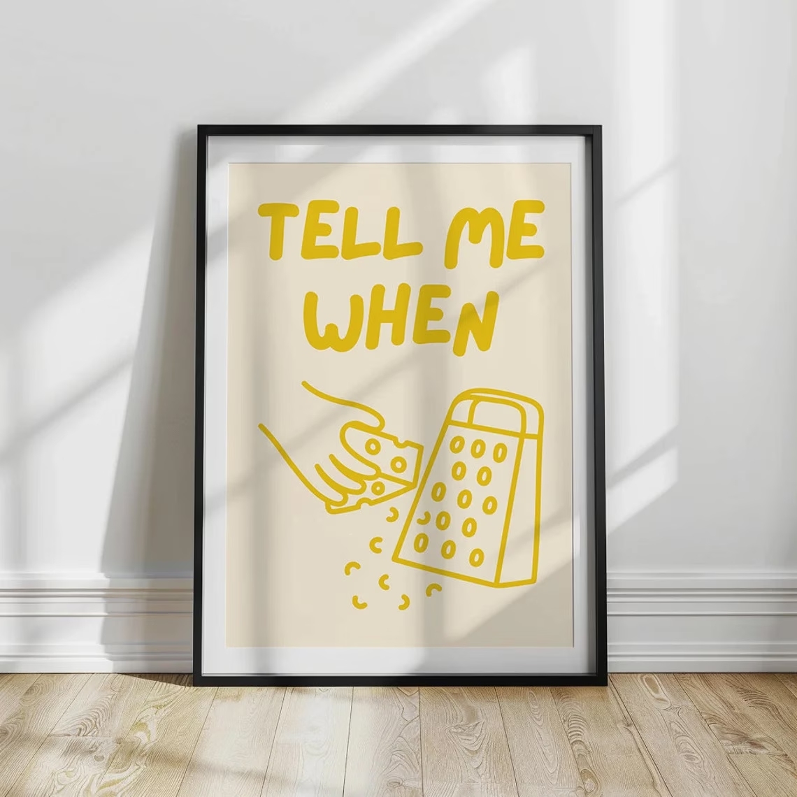 Home Cooking Quotes - Affiche murale minimaliste « Tell Me