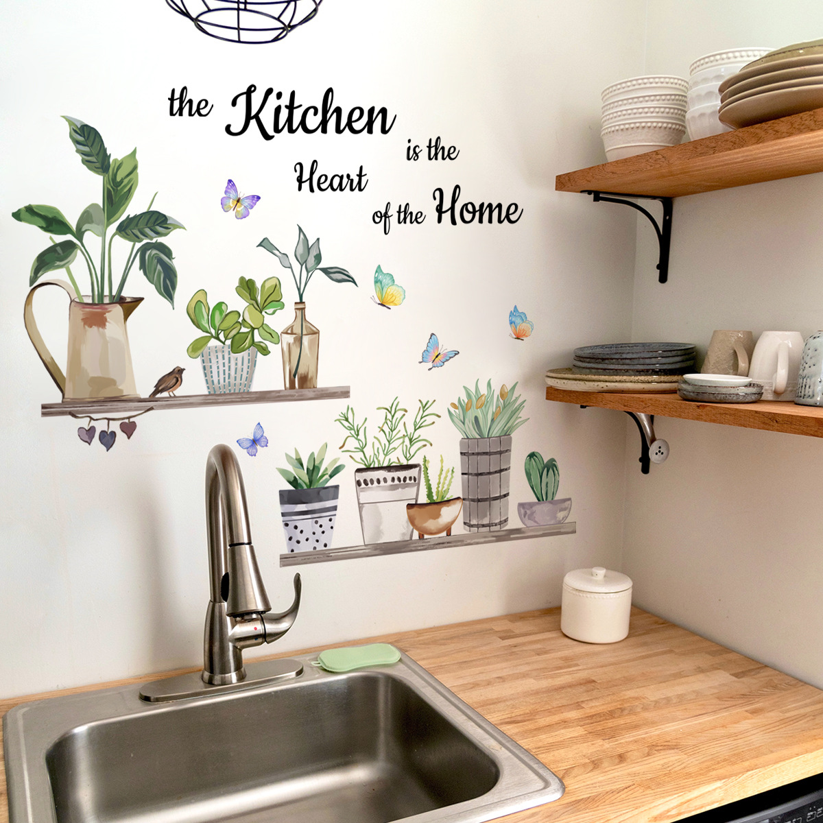 Home Cooking Quotes - Autocollants muraux plantes vertes de cuisine,